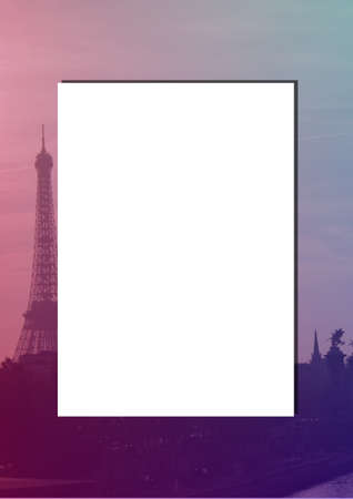 Composition of white frame and cityscape at night. abstract background and template concept digitally generated image.の写真素材