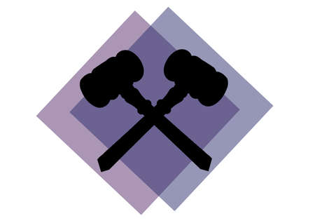 Composition of two black hammer icons on white background. abstract background and template concept digitally generated image.の写真素材