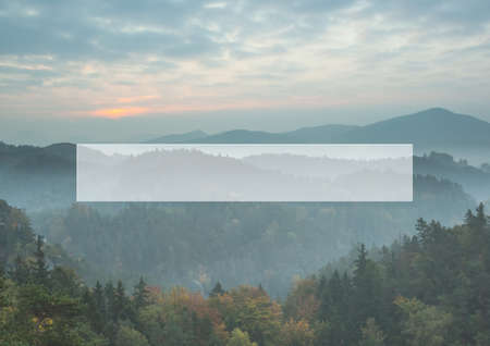 Composition of mountain landscape with trees, sky and clouds. travel template concept digitally...