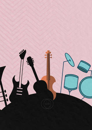 Composition of music equipment icon on white background. leisure and entertainment concept digitally generated image.の写真素材