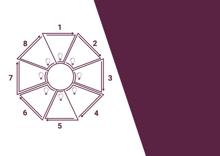 Composition of numbers and icons over purple and white background. business communication concept digitally generated image.の写真素材