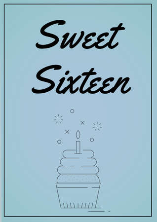Composition of birthday party text over cupcake icon on blue backgtound. event invitation concept...