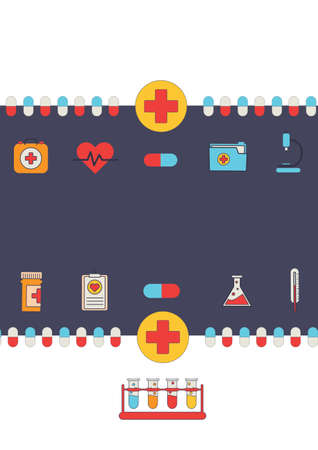 Composition of medical icons over black and white background. medicine and healthcare template concept digitally generated image.の写真素材