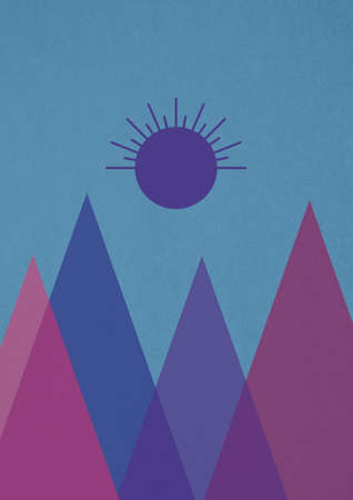 Composition of mountains icon on blue background. health, leisure and entertainment concept digitally generated image.の写真素材