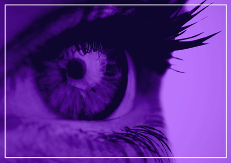 Composition of eye of woman icon on blue background. health, leisure and entertainment concept digitally generated image.の写真素材