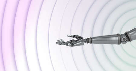 Image of robot hand moving and turning with rows of white circles pulsating in seamless loop in the background. Movement and abstract concept digital composite.の写真素材