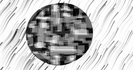 Image of out of focus circles with multiple black light trails moving in hypnotic motion in seamless loop on white background. Colour light and movement concept digitally generated image.の写真素材