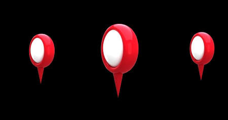 Digital image of red map pins moving in the screen against a black background 4kの写真素材