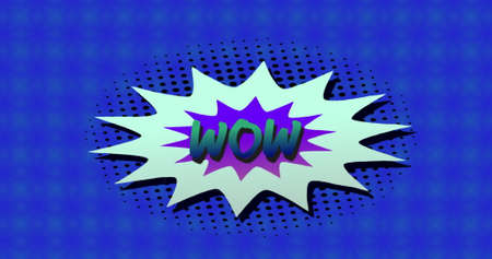 Image of Wow! text written in green on retro speech bubble over kaleidoscope shapes moving in...