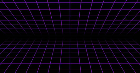 Image of huge sale text in yellow glowing letters over purple neon lines in background. Shopping, retail and savings concept digitally generated image.の写真素材