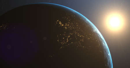 Image of earth seen from space, the globe spinning on seamless loop satellite view on dark...