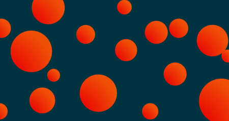 Image of multiple orange balls and white dots moving on seamless loop on green background. Colour shape movement concept digitally generated image.の写真素材