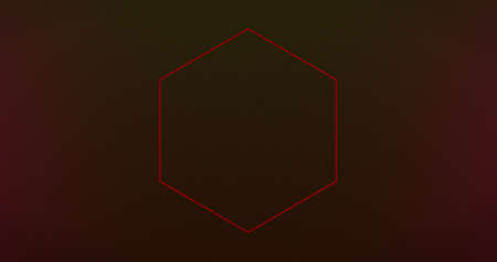 Image of red neon hexagon flashing on dark background. technology, energy and movement concept, digitally generated image.の写真素材