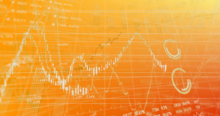Images of financial data processing layered over each other. global finances, business and contactless payment concept digitally generated image.の写真素材