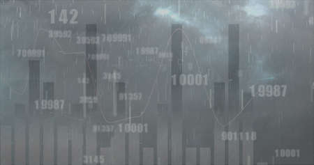 Image of financial data processing and statistics recording with numbers changing. digital interface...