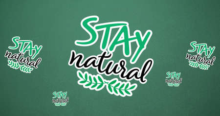 Composition of stay natural text and leaves logo over green background. background. global conservation and earth day concept digitally generated image.の写真素材