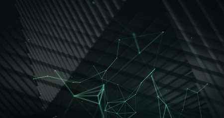 Image of floating digital network of connections on a dark background. Global digital network technology concept digitally generated image.の写真素材