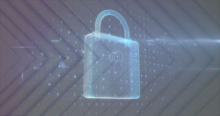 Image of digital interface with padlock over changing numbers on light background. Global digital...