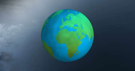 Digital image of a rotating and pulsating model of the Earth with zooming neural networks and clouds