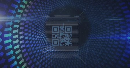 Image of qr code over rows of arrows. digital interface global connection and communication concept...