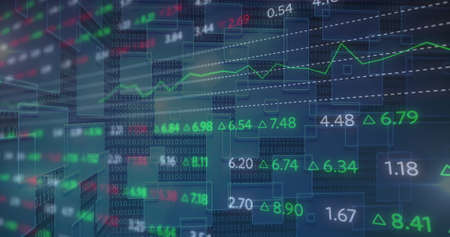 Image of financial data processing of stock exchange numbers . digital interface global connection...
