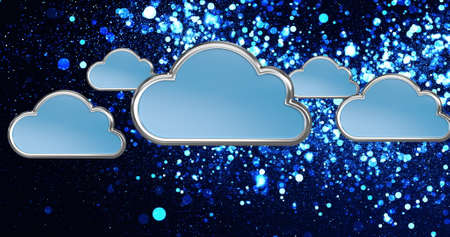 Image of digital blue clouds over glowing blue spots in background. Colour and movement concept digitally generated image.の写真素材