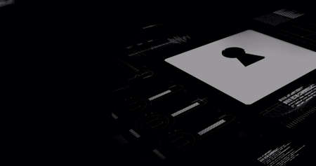 Image of data processing and online security digital padlock on black background. digital interface,...