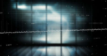 Digital image of financial data processing , number changing, against office windows background. Digital computer interface concept.の写真素材