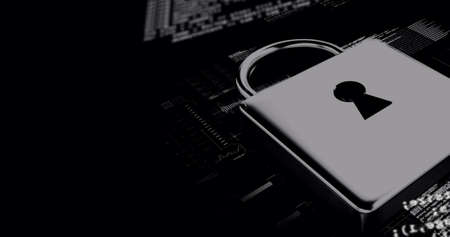 Image of data processing and online security digital padlock on black background. digital interface,...