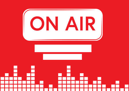 Composition of on air text and white block eq meter on red. podcast promotional communication concept digitally generated image.の写真素材