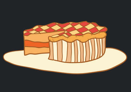Digitally generated image of pie on a plate icon against black background. restaurant business...