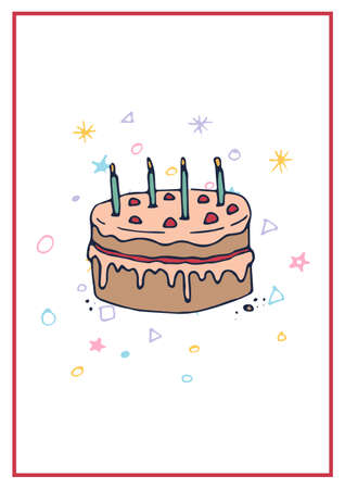 Digitally generated image of burning candles on cake icon against white background. party and event...