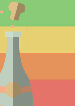 Composition of opened bottle of champagne on colourful background. food menu and template concept digitally generated image.の写真素材