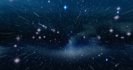 Image of light trail and stars moving on sky. christmas, tradition and celebration concept digitally generated image.の写真素材