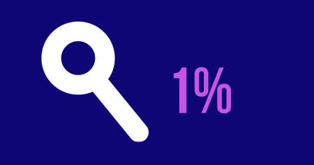 Search progress with magnifying glass icon and rising percentage in pink on blue background 4k