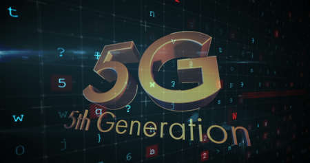 Image of 5g 5th generation text over cyber attack warning text in background. Digital interface...