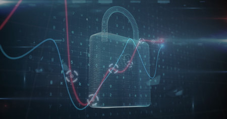 Image of statistics recording over online security padlock. global business and finance online...