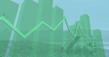 Image of financial data processing over a garbage dump. Digitalinterface global finance and business concept digitally generated image.の写真素材