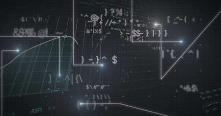 Multiple changing symbols and stock market data processing against glowing light trails. global finance and digital interface conceptの写真素材