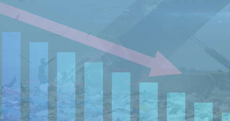 Digital composite image of arrow over statistical data processing against landfill. finance and...