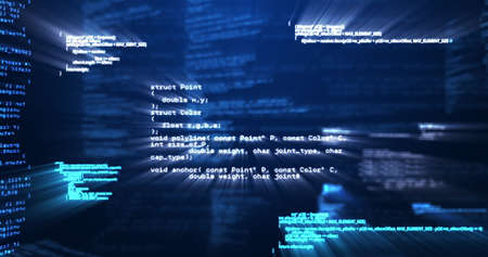 Image of data processing and digital information flowing through network of interactive screens on...