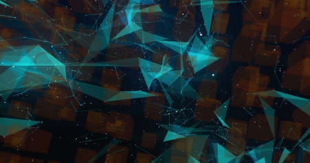 Image of man over digital interface 3d glowing architectural model of cityscape and blue networks of...