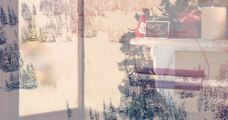 Image of winter landscape and christmas decoration. christmas, tradition and winter celebration concept digital composite image.の写真素材