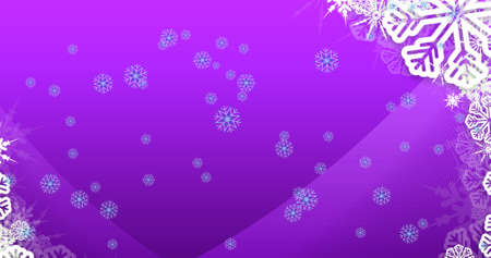 Image of falling snowflakes on purple background. christmas, tradition and celebration concept digitally generated image.の写真素材
