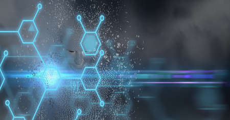 3d rendered depiction of a male digital cyborg avatar with ai and big data connection. futuristic...