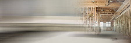 Image of empty construction site with wooden structures in office with blurred effect. construction...