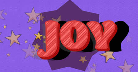 Image of joy text over falling stars. image of merry christmas and bright text over lights. christmas, winter, tradition and celebration concept digitally generated image.の写真素材