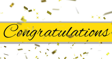 Image of congratulations text over confetti on white background. party and celebration concept digitally generated image.の写真素材