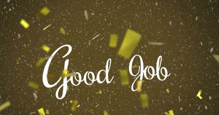 Image of good job text over confetti on green background. party and celebration concept digitally generated image.の写真素材