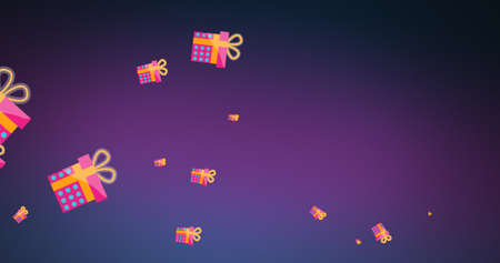 Image of presents falling on blue background at christmas. christmas, winter, tradition and celebration concept digitally generated image.の写真素材
